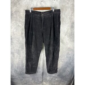 Chaps Ralph Lauren Mens Black Corduroy Pleated Pants 38x30 Cotton Straight Leg
